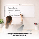 FLOKOO Whiteboard Sticker XL Zelfklevend (200 x 45 cm) met 4 Stiften met Wisser - Whiteboard Folie - Beschrijfbare Muursticker - Whiteboardsticker - Whiteboardfolie - Schoolbord Folie - Memobord Folie