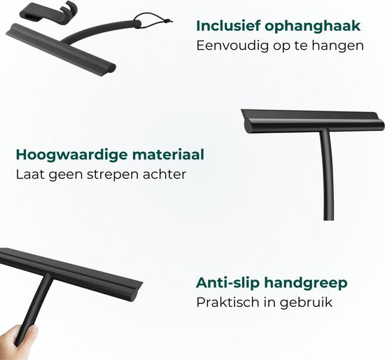 AKSA Home® Vloertrekker met Raamwisser - Douchewisser - Trekker Douche - RVS Vloerwisser - met Steel - Zwart