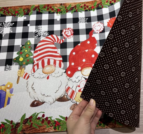 Kerst Deurmat - Deurmat kerstmannen - Linnen Kerstmat - Wit - Zwart - Deurmat - Vloermat - Antislip - Droogloopmat - Decoratieve Deurmat - Merry Christmas Deurmat - Deurmat Voor Binnen en Buiten - 59,5x40 CM