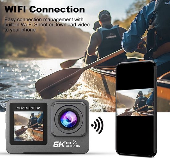 NovaWare Action Camera 6k - 50MP - Vlog Camera - Onderwater Camera - Actie Camera - Waterdicht tot 30M - Ultra 4K met 60FPS - Beeldstabilisatie EIS - IMX sensor