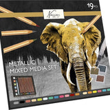 Nassau Fine Art 19-Delige Metallic Mixed Media Set | Metallic Kleurpotloden - Metallic verf - Waterbrush | In Handige Opbergbox