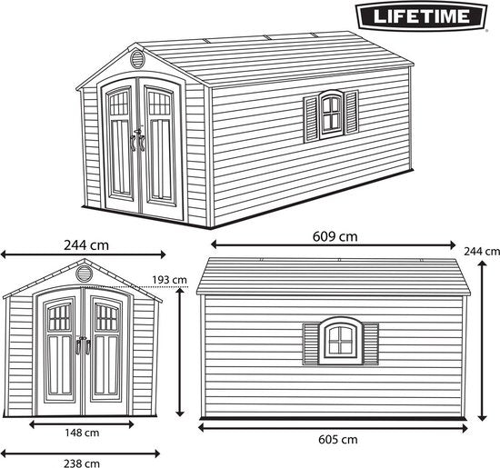 Lifetime - LG20000 - Tuinhuis - Tuinschuur - 243 x 243 x 609 cm