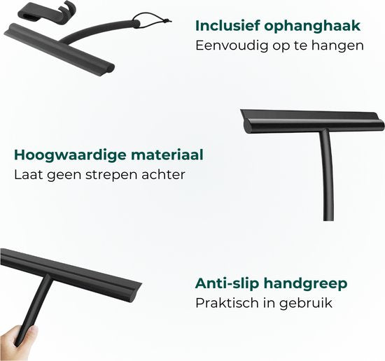 AKSA Home® Vloertrekker met Raamwisser - Douchewisser - Trekker Douche - RVS Vloerwisser - met Steel - Zwart