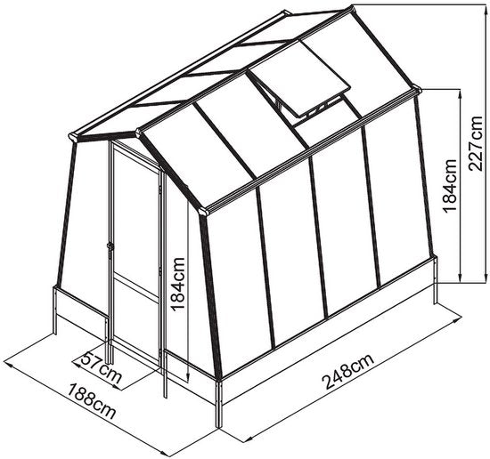 Westmann Aurora 68 - TuinKas met fundering - Antraciet 248x188 cm