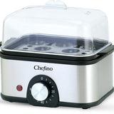 Chefino Eierkoker – Elektrisch – 8 Eieren – RVS – BPA-vrij – Timer & Automatische Uitschakeling – Inclusief Maatbeker met Eierprikker & Pochéerschaal – Anti-oververhitting – Zilver-Zwart