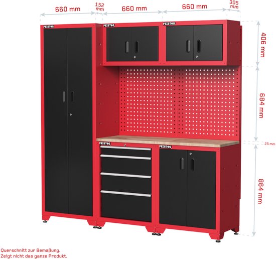 Feistos Juno 14 Gereedschapswand Hoog - 46x264x198 cm - Zwart/Rood