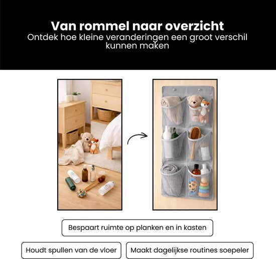 Schoenenkast Hangend - Schoenenzak 6 vakken - Opbergen van Schoenen aan Deur - Schoenenzak Grijs - Oplossing voor rondslingerende schoenen - Hoogwaardige Schoenenkast