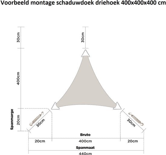 hanSe® Schaduwdoek Driehoek Gelijkbenig Waterdoorlatend 2,5x2,5x3,5 m Zand