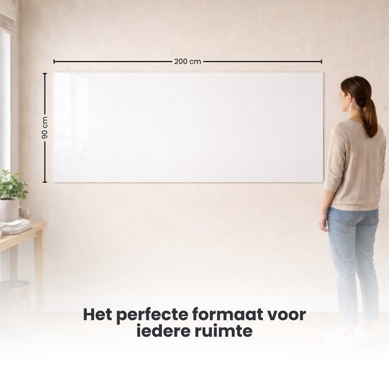 FLOKOO Whiteboard Sticker XL Zelfklevend (200 x 45 cm) met 4 Stiften met Wisser - Whiteboard Folie - Beschrijfbare Muursticker - Whiteboardsticker - Whiteboardfolie - Schoolbord Folie - Memobord Folie