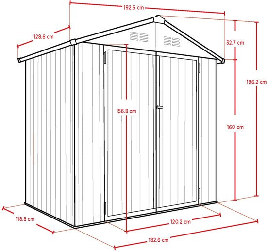 Spacemaker Gereedschapsschuur Metaal - 119x183x196 cm -Grijs