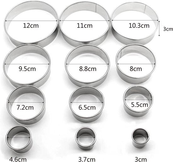 Uitsteekringen set - Uitsteekvormen - Uitsteekringen - Rond - Set van 12 - RVS - Meerdere formaten