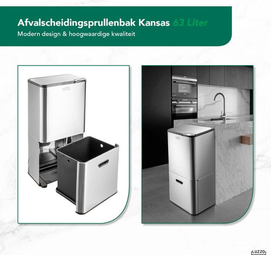 Luzzo Kansas Push Afvalscheidingsprullenbak 63 liter 3 bakken