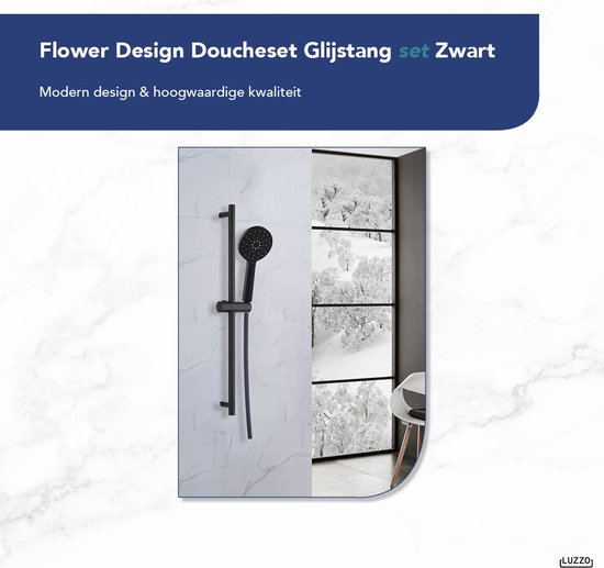 Luzzo® Flower Design Doucheset Glijstang-set - Zwart