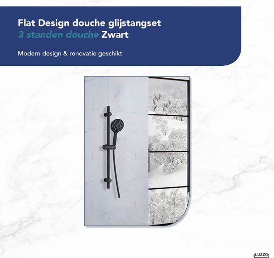 Luzzo® Flat Design douche glijstangset - 3 standen douche -Zwart