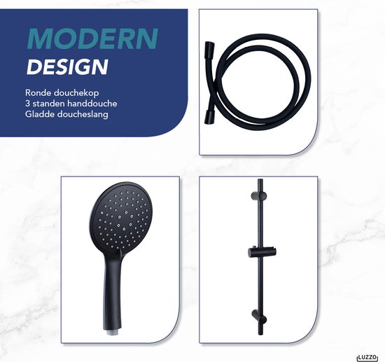 Luzzo® Flat Design douche glijstangset - 3 standen douche -Zwart