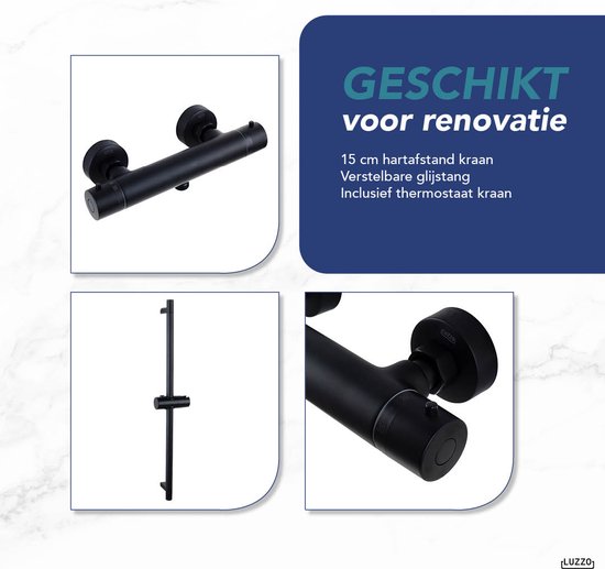 Luzzo® Flower Black Doucheset Thermostaatkraan met Glijstang - Zwart