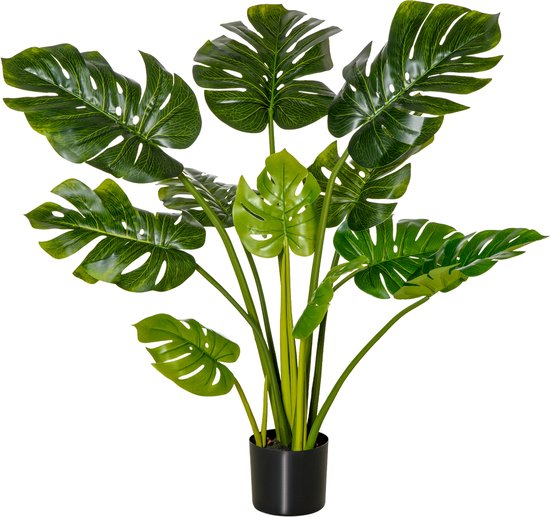 Kunstplant Monstera 110cm - 11 Bladeren en zwarte Pot