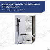 Luzzo® Square Black Doucheset Thermostaatkraan met Glijstang - Zwart
