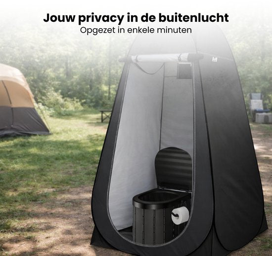 Pop-up Douchetent & Toilet Tent – Camping Douchetent met Opvouwbaar Toilet – Privacy Tent Camping, Festival & Strand – Inclusief Draagtas, Grondpinnen en Scheerlijnen – 190 cm Hoog – Zwart