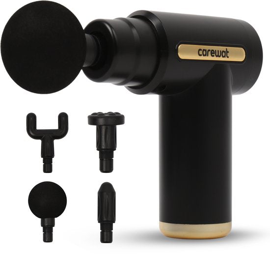 Carewat Massage Gun – Spiermassage Apparaat met 4 Opzetstukken – Draadloos – Stil – Oplaadbaar via USB-C – Spierontspanner voor Nek, Rug en Benen