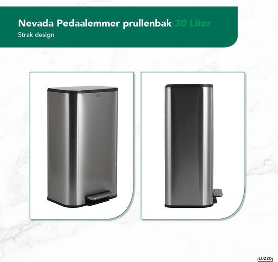 Luzzo® Nevada Pedaalemmer 30 liter - Prullenbak Mat RVS