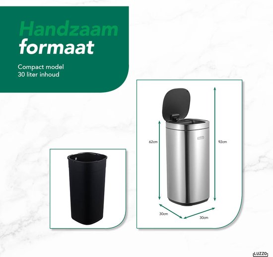 Luzzo® Square Sensor prullenbak met Ozon Filter 30 liter