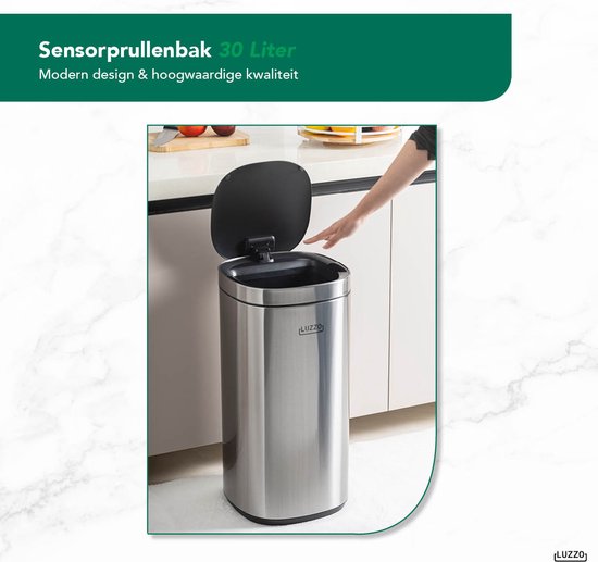 Luzzo® Square Sensor prullenbak met Ozon Filter 30 liter