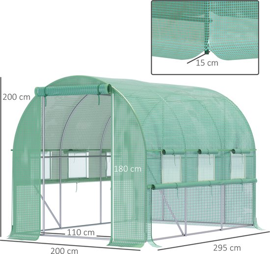 4goodz Foliekas 3x2x2 m tunnel inloopkas kweektent 6 ramen - Groen