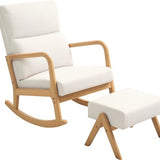 Schommelstoel met Kruk - Zachte Bekleding Linnenlook - Houten Frame - Crèmewit