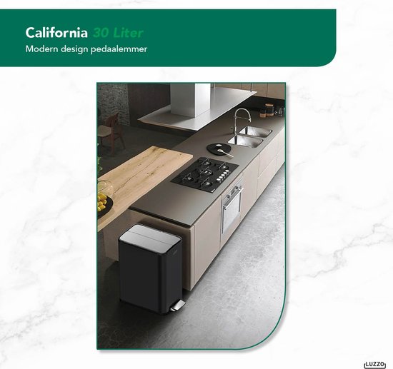 Luzzo® Pedaalemmer California 30L – Mat Zwart – Hygiënisch & Smal