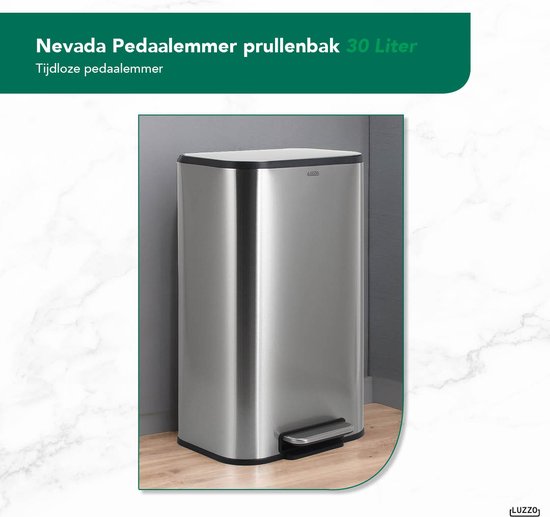 Luzzo® Nevada Pedaalemmer 30 liter - Prullenbak Mat RVS