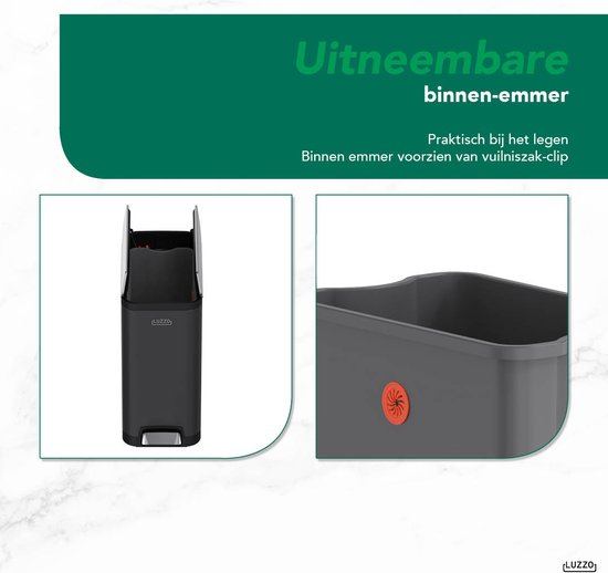 Luzzo® Pedaalemmer California 30L – Mat Zwart – Hygiënisch & Smal