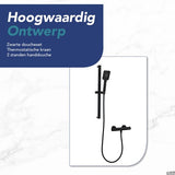 Luzzo® Square Black Doucheset Thermostaatkraan met Glijstang - Zwart