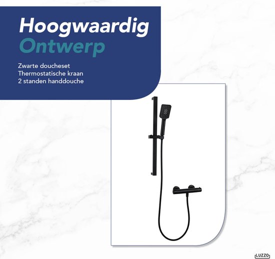 Luzzo® Square Black Doucheset Thermostaatkraan met Glijstang - Zwart