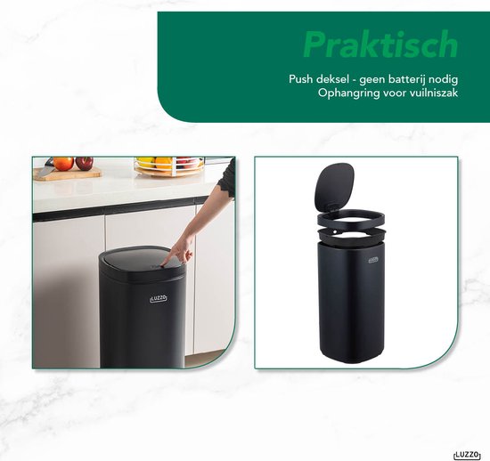 Luzzo® Square Touch Prullenbak 40 liter