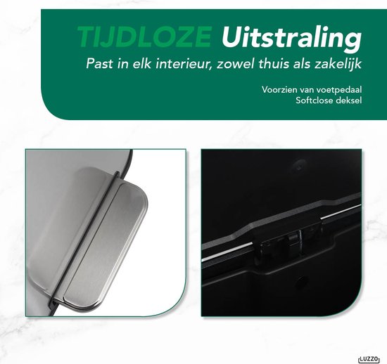 Luzzo® Nevada Pedaalemmer 30 liter - Prullenbak Mat RVS