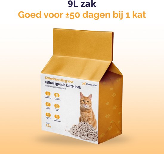 Viervoeter - Kattenbakvulling - 9L- Automatische kattenbakgrind- Klontvormend - 100% Natuurlijk
