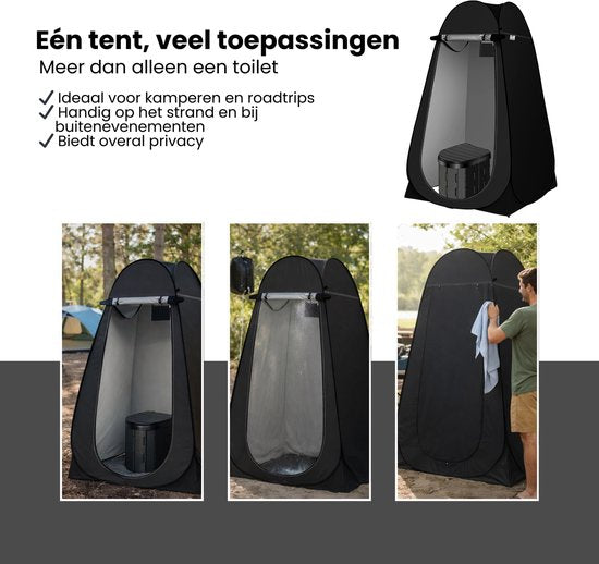 Pop-up Douchetent & Toilet Tent – Camping Douchetent met Opvouwbaar Toilet – Privacy Tent Camping, Festival & Strand – Inclusief Draagtas, Grondpinnen en Scheerlijnen – 190 cm Hoog – Zwart