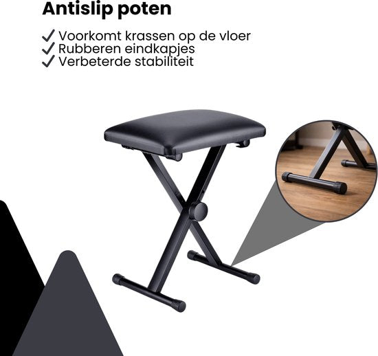 Pianokruk Verstelbaar - Zwart - In 3 Hoogtes verstelbaar - Pianokrukje Inklapbaar - Keyboard Kruk