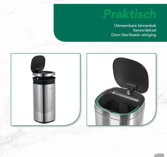 Luzzo® Square Sensor prullenbak met Ozon Filter 30 liter