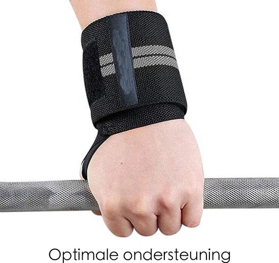 Fitness - Crossfit Polsband - 2 Stuks - Polsbandage Wrist Support Wraps - Pols Bandage Band - Bodybuilding Support - Gewichthef Straps - Krachttraining Lifting Workout Straps - Set Van 2 Stuks - Zwart-Grijs