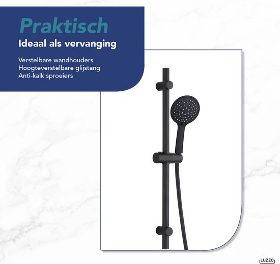 Luzzo® Flat Design douche glijstangset - 3 standen douche -Zwart