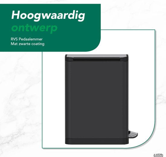 Luzzo® Pedaalemmer California 30L – Mat Zwart – Hygiënisch & Smal
