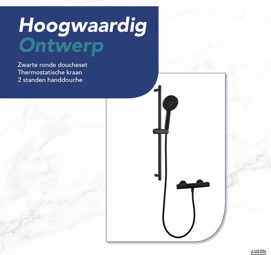 Luzzo® Flower Black Doucheset Thermostaatkraan met Glijstang - Zwart
