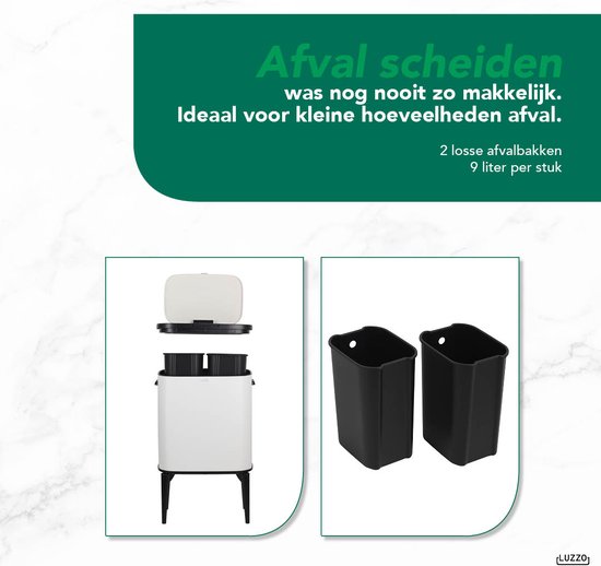 Luzzo® New York Push Afvalscheidingsprullenbak 18 ltr 2 bakken