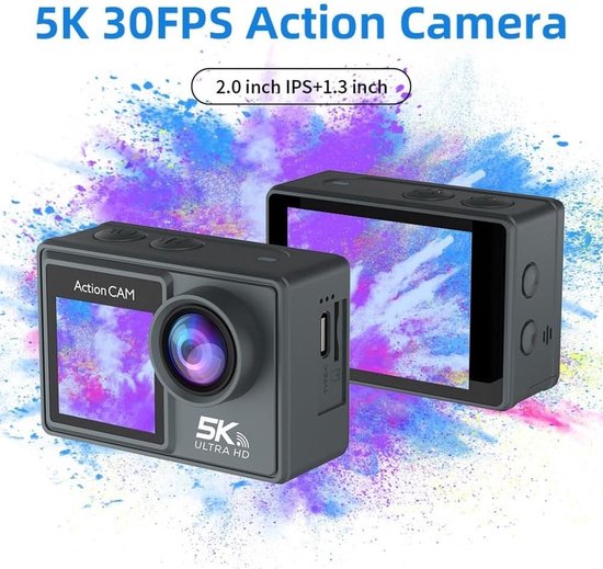 NovaWare Action Camera 5K - Vlog Camera - Onderwater Camera - Waterdicht tot 30M - Actie Camera - 24MP - Ultra 4K met 60 FPS - Beeldstabilisatie EIS - IMX sensor