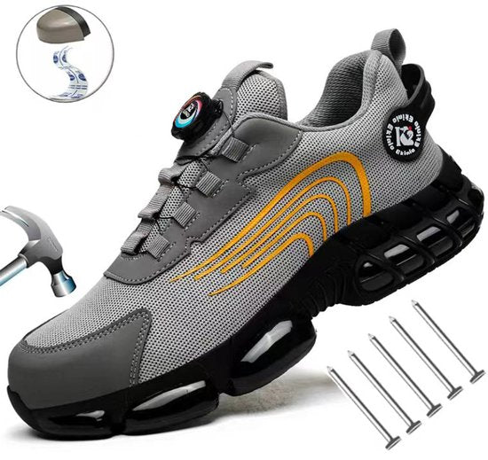 Veiligheidsschoenen Heren - Maat 41 - Stalen Neus & Anti-Perforatie Zool - Lichtgewicht & Ademend - Anti-Slip Werkschoenen met Draaisluiting - Grijs