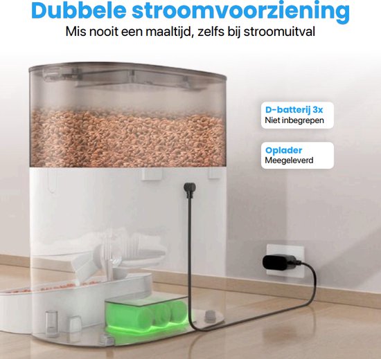 Automatische Voerbak - Kat en Hond - 2-in-1 Voerautomaat - Voice Recorder & Timer - App Besturing - 6L - Wit