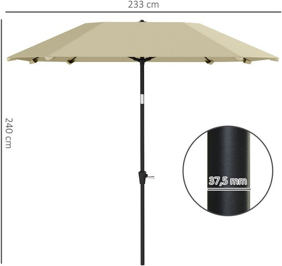 Parasol 233cm Vierkant Kantelbaar - Aluminium buis, Glasvezel