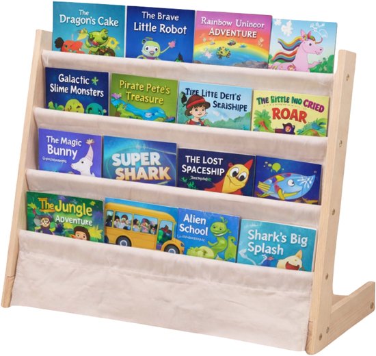Kinderboekenkast - Bruin - Hout met Linnen - Kinderboekenrek - Boekenrek Kinderkamer